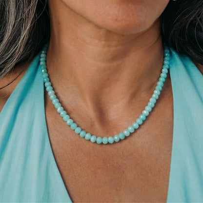 Gemstone Beaded Necklace for Women Colorful Natural Stone Freshwater Pearl Surfer Beach Rainbow Necklace Jewelry Gift - color: Blue-2