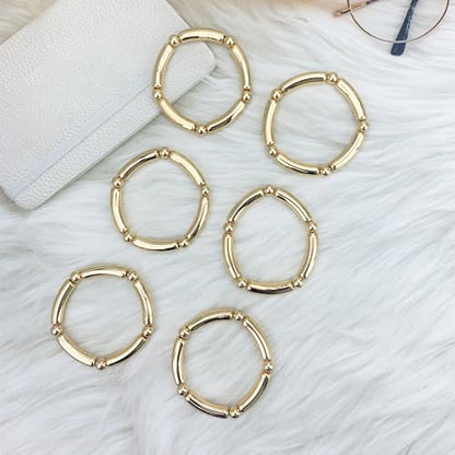YBMYCM 5PCS Gold Chunky Bangles Bracelets for Women | 14k Gold Plated Stackable Layered Curved Bamboo Tube Stretch Bracelets Bangle Gift Jewelry - color: 6pcs G