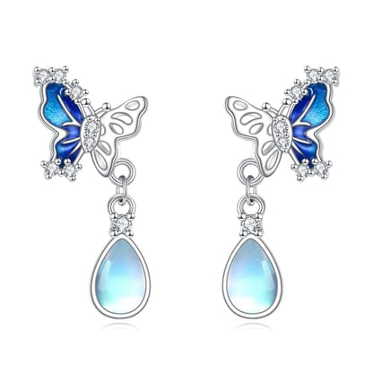 POPLYKE Dragonfly Butterfly Hummingbird Sunflower Earrings 925 Sterling Silver Abalone Shell Moonstone Leverback Earrings Jewelry - style: Moonstone Butterfly