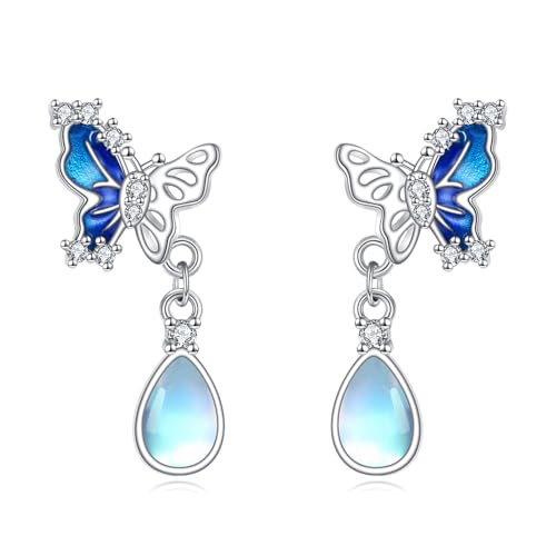 POPLYKE Dragonfly Butterfly Hummingbird Sunflower Earrings 925 Sterling Silver Abalone Shell Moonstone Leverback Earrings Jewelry - style: Moonstone Butterfly