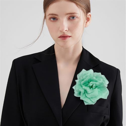 Flash Camellia Flower Brooch Pin for Women Men Elegant Texture Fabric Dahlia Rose Floral Brooches Lapel Pins Dainty Wedding Holiday Party Costume Dress Accessories Jewelry - color: Light Green
