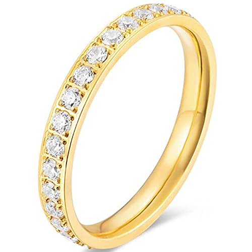 Jude Jewelers 3mm Stainless Steel Cubic Zircon Filled Stackable Eternity Wedding Band Ring - color: Gold