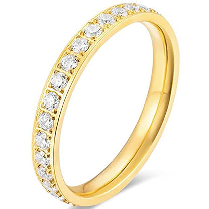 Jude Jewelers 3mm Stainless Steel Cubic Zircon Filled Stackable Eternity Wedding Band Ring - color: Gold