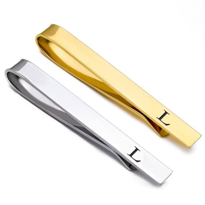 GWD Stainless Steel Tie Clips for Men Personalized Initial Tie Clip Classic Tie Bar Set - color: L