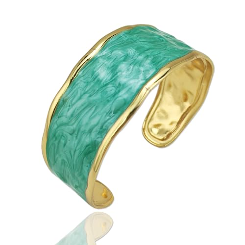 YBMYCM Chunky Shell Cuff Bracelet for Women, Hammered Boho Open Bangle | Adjustable Irregular Wide Bracelets Jewelry Gifts for Women, Perfect for Daily Wear - color: C-Blue