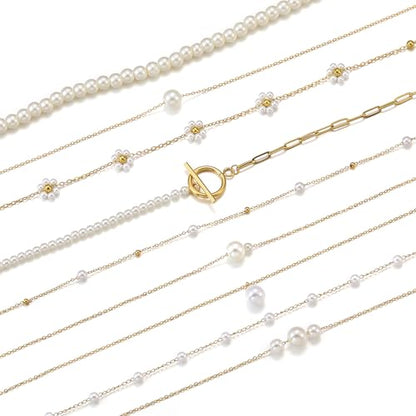 Dainty Pearl Necklace for Women Gold Plated Bridal Wedding Jewelry Trendy Cute Lariat Pearl Pendant Drop Charm Choker Stackable Necklace Gift for Women Mom Sister Daughter - color: H.Pearl Gold Beads