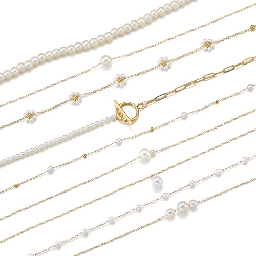 Dainty Pearl Necklace for Women Gold Plated Bridal Wedding Jewelry Trendy Cute Lariat Pearl Pendant Drop Charm Choker Stackable Necklace Gift for Women Mom Sister Daughter - color: K.pearl strands