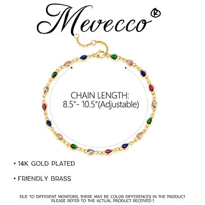 MEVECCO Anklet for Women Gold Chain 14K Gold Plated Dainty Boho Beach Summer Simple Foot Jewelry Ankle Bracelet - style: Colorful CZ Chain