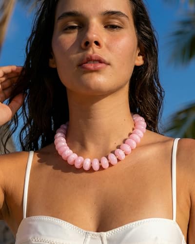 Elegance 11 designs Colorful Chunky Beaded Necklace for Women,Thick Acrylic Disc Bead Choker Statement Necklace Cute Trendy Necklaces Jewelry Gifts for Women - color: Pink