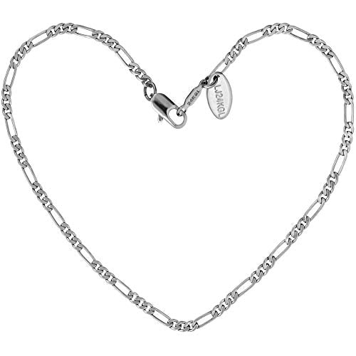 LIFETIME JEWELRY Womens Gold Anklet 2.5mm Figaro Chain Ankle Bracelets 24K Gold Plated - color: White Gold