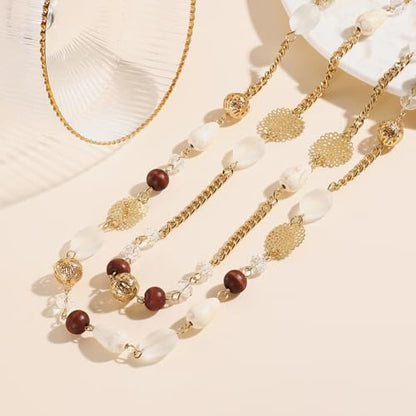 Bocar Long Necklaces for Women Trendy, Boho Layered Crystal Beaded Collar Necklaces for Women, Fashion Statement Necklaces Jewelry - color: White-G