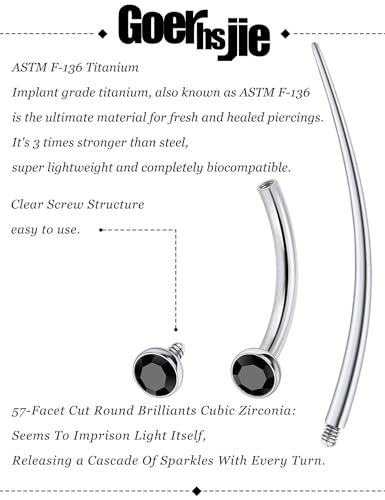 F136 Titanium 16g 6/8/10mm Eyebrow/Rook/Snug/Vertical-Labret/VCH/Snake-Eyes/Anti-Tragus/Christina/Daith/Belly-Button/Bridge/Hood/Surface Curved Barbell Piercing Jewelry for Women Men - color: Black, size: 10 mm (3/8 in)