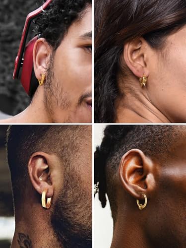 ChainsHouse Stud Earrings for Men Women,316L Stainless Steel/14K Gold/Black Plated Metal, Punk Hypoallergenic Surgical Huggie Hoop Earrings Mens Jewelry Piercing Hoop Earrings - style: F: Gold-Different Disign(4 Pairs)