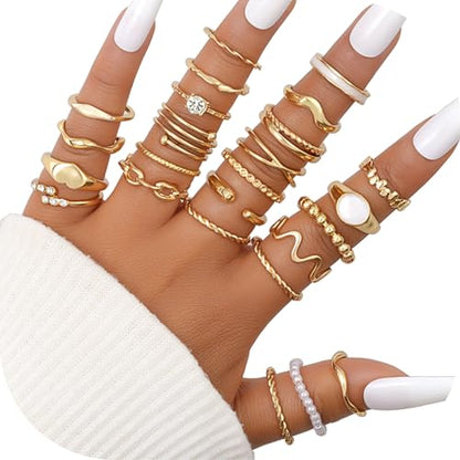 15-25 Pcs Chunky Gold Rings Set for Women, Stackable Finger Midi Rings, Dainty Gold Stacking Statement Womens ring pack - color: A-Gold-25Pcs