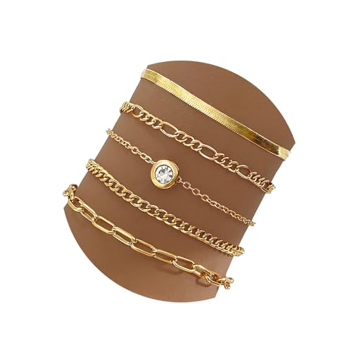 IFKM Gold Bracelets for Women, 14K Gold Plated Dainty Link Chain Bracelet set, Trendy Stackable Layered Bracelets jewelry Gifts - style: 5pcs diamond snake chain