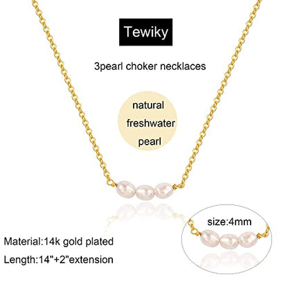 Tewiky Pendant Necklace for Women 14k Gold Plated Chain Choker Necklaces | Dainty Necklaces,Aesthetic Simple Necklace,Jewelry Gifts for Women - color: 3pearl choker gold