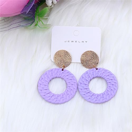 Boho Acrylic Geometric Round Braided Drop Dangle Earrings for Women - color: Purple