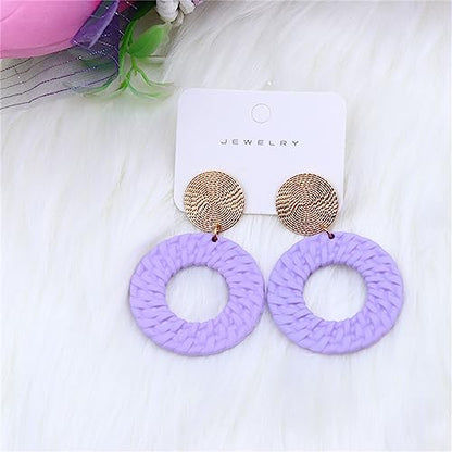 Boho Acrylic Geometric Round Braided Drop Dangle Earrings for Women - color: Purple
