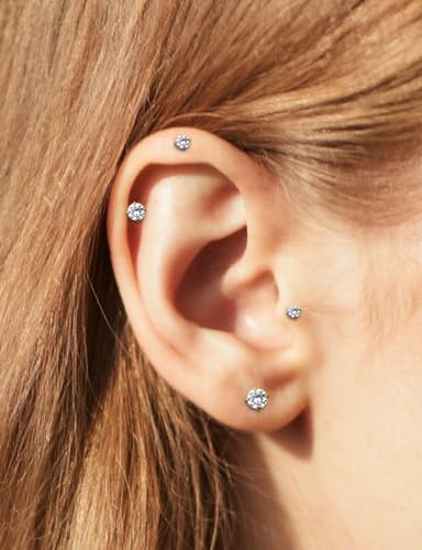 18G surgical steel Labret Studs, 6/7/8/10mm Internal Thread Long CZ Lip Piercing Jewelry (10PCS) with Tool
