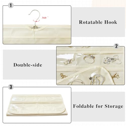 Hanging Jewelry Organizer 80-Pocket Double-Sided Storage, 1-Pack, Beige - color: Beige