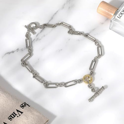 Two Tone Wire Necklace Gold and Silver Link Chain Adjustable 18K Gold Plated Twist Vintage Classic Jewelry - style: Golden Circle - Silver 1