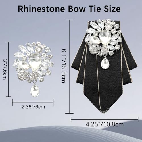 LJBFNN Bow Ties for Men Women, Pre-tied Bow Tie and Lapel Pin Set Crystal Rhinestone Bowties Men Women Wedding Party Prom - color: Black