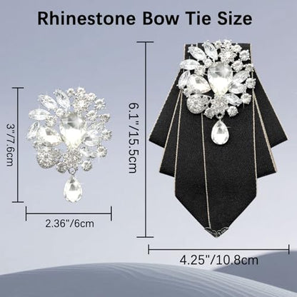 LJBFNN Bow Ties for Men Women, Pre-tied Bow Tie and Lapel Pin Set Crystal Rhinestone Bowties Men Women Wedding Party Prom - color: Black