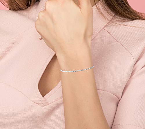 Savlano 925 Sterling Silver Solid Italian Round Diamond Cut Snake Chain Bracelet/Anklet For Women & Men - Made in Italy Comes Gift Box - style: 0.8mm