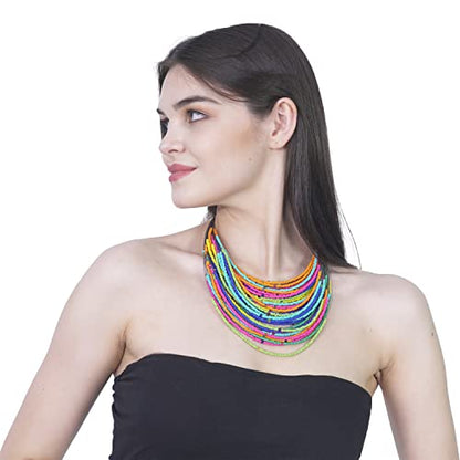 Bohemian handmade beaded statement necklace for women and girls by Ishvaku - color: Multi1