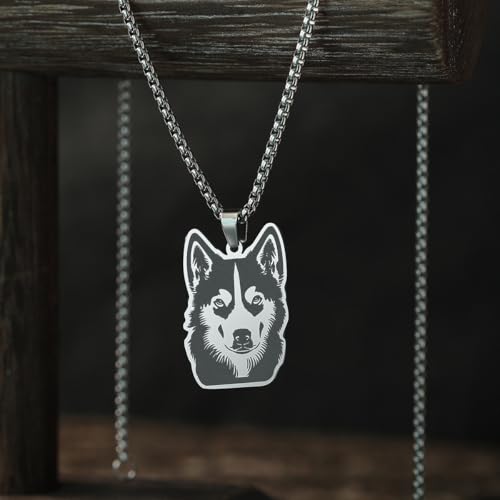 Husky Pendant Necklace Stainless Steel Husky Dog Puppy Necklace Gold Sliver Cute Dog Necklaces for Women Men Pet Animals Lover - color: Husky Sliver