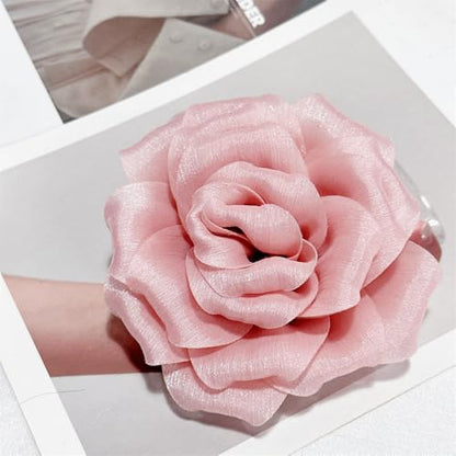 Flash Camellia Flower Brooch Pin for Women Men Elegant Texture Fabric Dahlia Rose Floral Brooches Lapel Pins Dainty Wedding Holiday Party Costume Dress Accessories Jewelry - color: Indpink