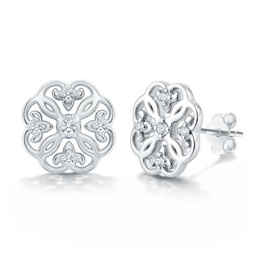 LeCalla 925 Sterling Silver Cubic Zirconia Stud Earrings for Women | Classic CZ Silver Earrings Jewelry | Birthday Anniversary Valentine’s Day Gift for Her, Wife, Mom - color: CZ Flower Filigree