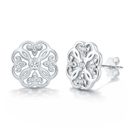 LeCalla 925 Sterling Silver Cubic Zirconia Stud Earrings for Women | Classic CZ Silver Earrings Jewelry | Birthday Anniversary Valentine’s Day Gift for Her, Wife, Mom - color: CZ Flower Filigree