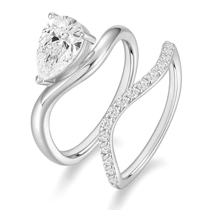 EAMTI 1.5CT Bridal Ring Sets Pear Cut CZ Promise Engagement Rings Curved Wedding Bands for Women Travel Ring Size 4-10 - color: Silver