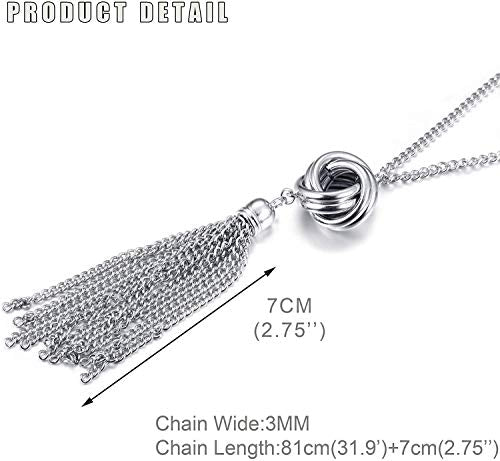 3PCS Long Pendant Necklaces for Women Disk Circle Pendant Triple Stack Pendant Necklace Tassel Sweater Necklace Statement Necklace Y Necklaces Set - color: Silvertone B