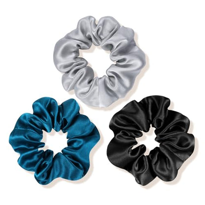 OLESILK 100% Mulberry Silk-Scrunchies for Hair Sleep, Women Grils Silk Hair Ties for Frizz & Breakage Curly Hair, No Damage, Elastics Ponytail Holder, 3 Pack - color: Royalblue