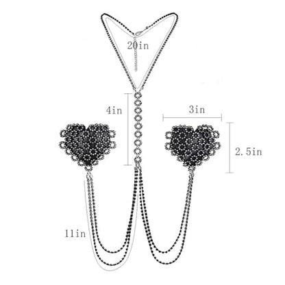 Rhinestone Heart Bra Chain Non Piercing Nipple Jewelry Festival Rave Layered Sexy Necklace Crystal Nipple Body Accessories Jewelry for Women Party - color: Silver