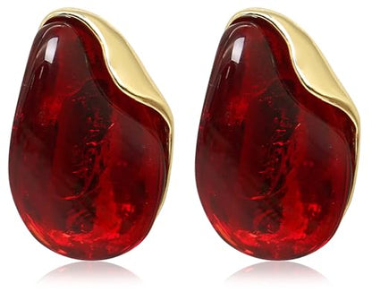 Acrylic Earrings for Women Irregular Resin Drop Earrings Metal Waterdrop Earring - color: Red