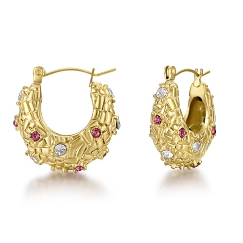FRUMOS 18K Gold Plated Chunky Hoop Earrings for Women Fashion Thick Gold Hoops Set Jewelry for Birthday Christmas Gifts - color: Gold CZ Paved Chunky Hoop