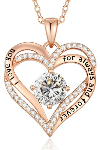 CDE S925 Silver Engraved Forever Love Heart Birthstone Necklaces for Women | 5A CZ,Hypoallergenic,Nickel-Free & Lead-Free Pendant,Anniversary Christmas Wedding Birthday Gift for Wife Girlfriend - color: 04-Apr, style: Rose Gold Plated