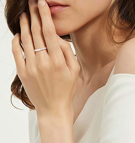 TIGRADE 3mm Women Titanium Engagement Ring Half Cubic Zirconia Eternity Wedding Band Size 3-13 - color: Rose Gold