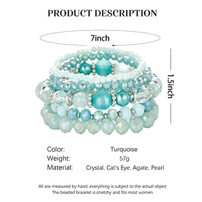 Noessla Beaded Boho Stretch Bracelet Colorful Stackable Crystal Beads Bracelets Trendy Costume Jewelry Mothers Day Gifts for Women - color: 21-Turquoise
