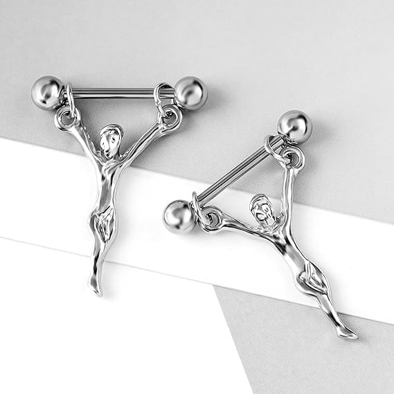 14G Jesus Dangle Nipple Rings for Women 316L Stainless Steel Nipple Piercing Jewelry Nipple Studs Barbell Body Piercing Jewelry