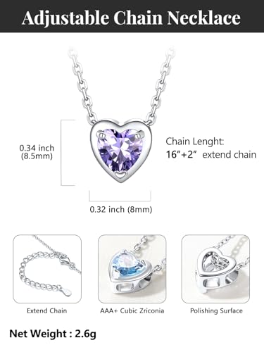 Silvora Heart/Round Birthstone Necklace for Women, Sparkling Crystal Pendant, Dainty Birth Month Jewelry, Adjustable 16"+2" Chain - color: Silver, style: June Heart