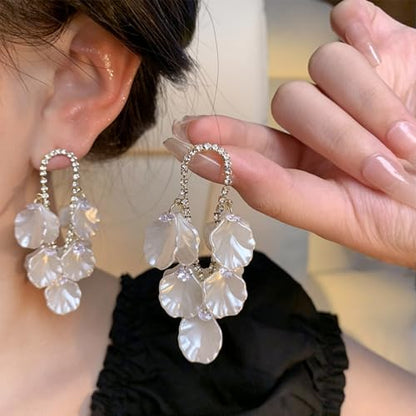 Seashell Pearl Stud Earrings for Women Ocean Sea Theme Sweet Double Layer Acrylic Shell Lightweight Dangle Drop Earrings for Summer Beach Holiday Halloween Party Jewelry Accessories - color: Teardrop pearl earrings