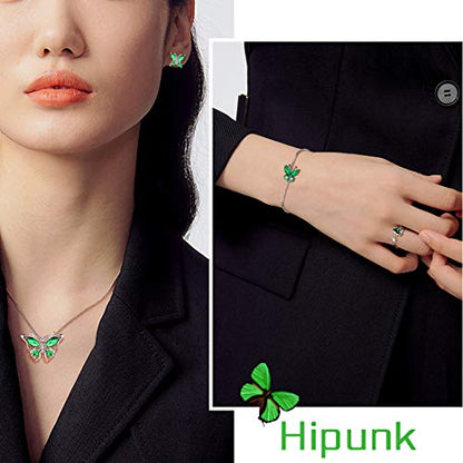 925 Sterling Silver Birthstone Butterfly Jewelry Women Crystal Animal Cute Butterflies Birthday Necklace/Earring/Ring/Bracelet Sets Birth Stone Statement Anniversary Jewellery - color: 3-E.May-Emerald