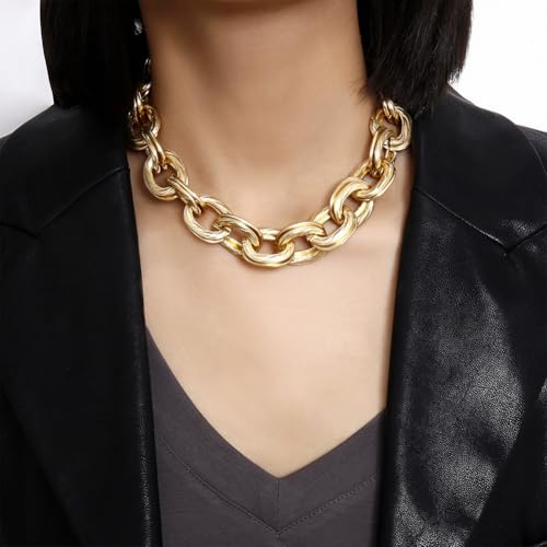 Chunky Gold Chain Necklace for Women Big Chunky Choker Necklace Gold Cuban Link Chain Necklaces Punk Hip-Hop Necklaces Costume Jewelry Gift - color: Gold04