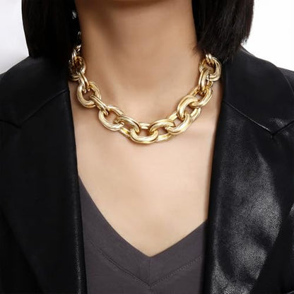 Chunky Gold Chain Necklace for Women Big Chunky Choker Necklace Gold Cuban Link Chain Necklaces Punk Hip-Hop Necklaces Costume Jewelry Gift - color: Gold04