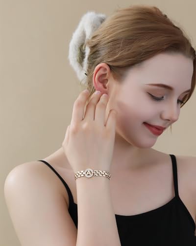 WEDDINEN Initial Bracelets for Women, 14K Gold Plated Letter A-Z Bracelets with Diamonds,Thick Chain Bracelet for Women trendy Jewelry Gifts - color: Gold-M