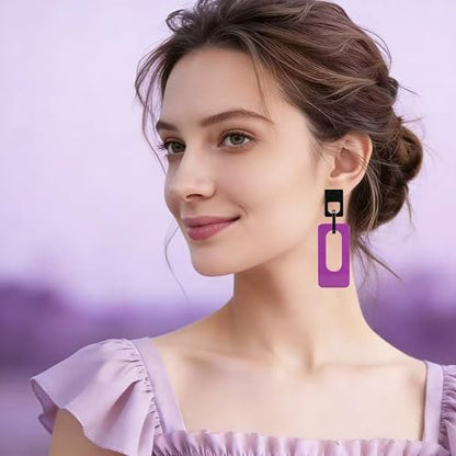 Boho Lightweight Retro Simple Acrylic Splicing Rectangle Earrings for Women Creative Exaggerated Statement Dangle Drop Earrings Jewelry - color: Black Purple